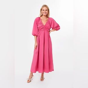 Hyacinth House Tuckernuck Fuchsia Ruched V-Neck Gia Maxi Dress